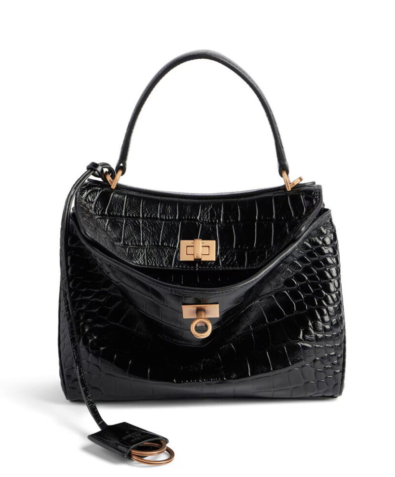 Balenciaga Rodeo Mini Handbag Crocodile Embossed Black